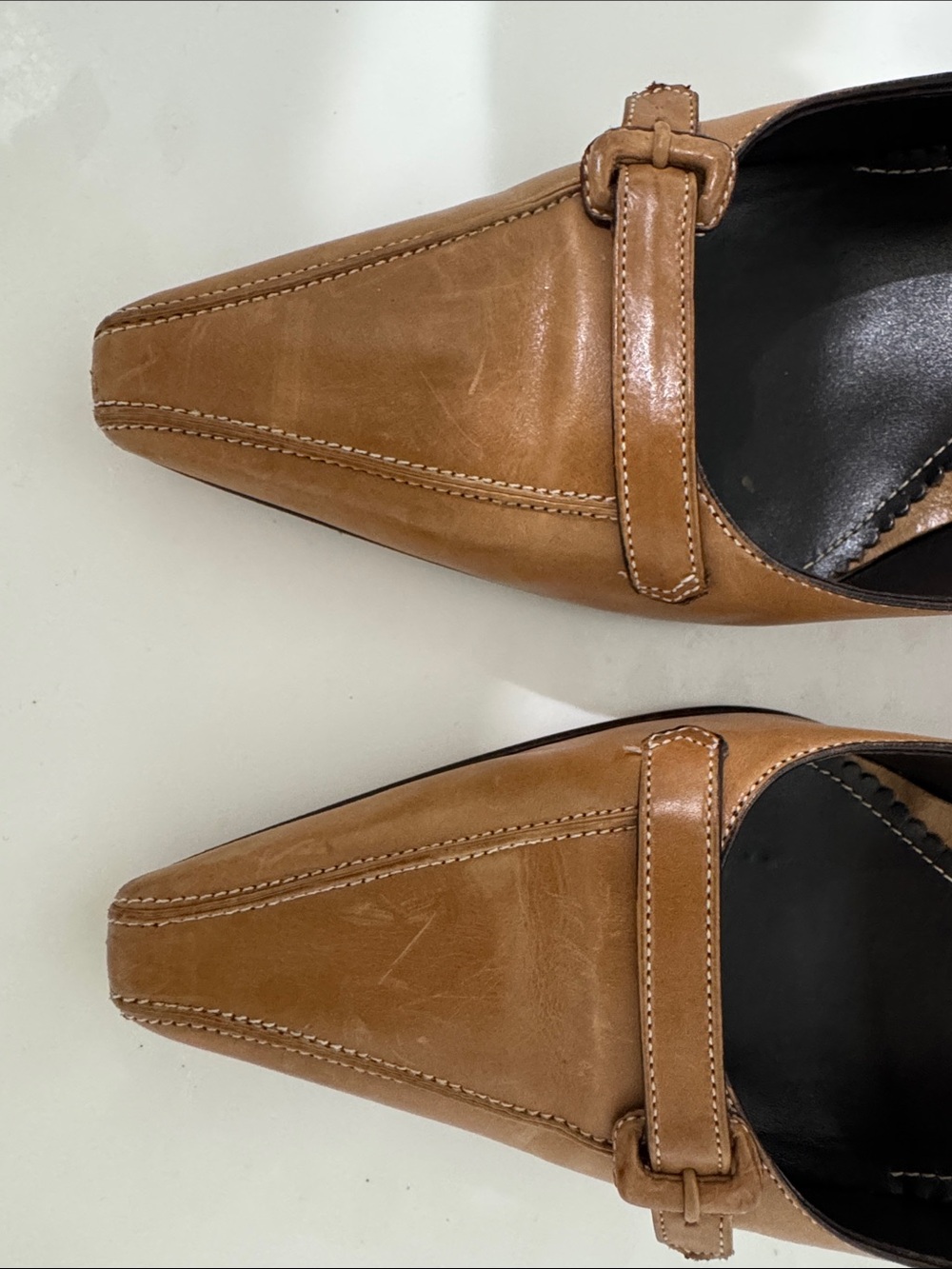Cole Haan Women’s Tan Leather Square-Toe Heels Size 8 - Picture 4 of 10
